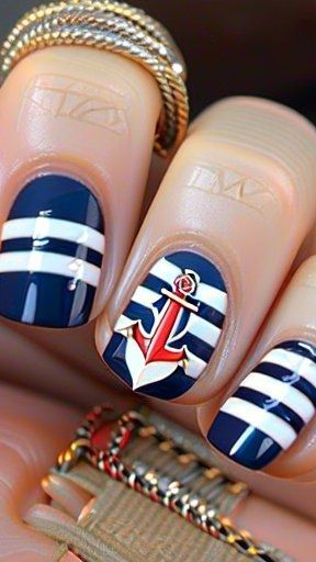 Boat Nails, Nail Designs For Beginners, Beautiful Cats Pictures, Summer Nail Ideas, Summer Nail Designs, Nautical Stripes, Diy Summer, Diy Nail Art, Sail Boat