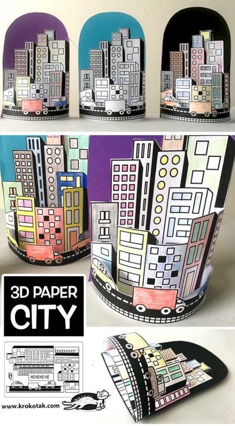 krokotak | 3D PAPER CITY Paper Blog, Paper City, Paper Diy, Elementary Art Projects, Kraf Diy, School Art Projects, Art Lessons Elementary, Middle School Art, Camping Art