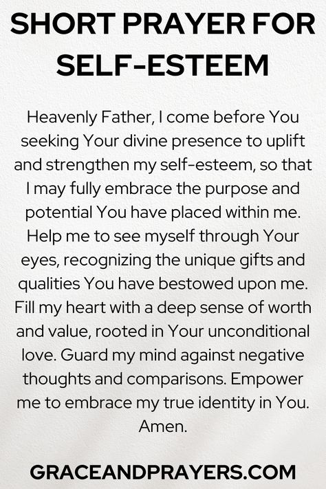 Are you seeking prayers for self-esteem? Then we hope you can use these 5 strong prayers to help you find your self-worth through God! Click to read all prayers for self-esteem. Prayers For Feeling Stuck, Prayers For Self Worth, Prayer For Confidence And Self Esteem, Prayer For Motivation, Prayer For Confidence, Good Night Prayer Quotes, Spiritual Warfare Prayers, Learning To Pray, Personal Prayer