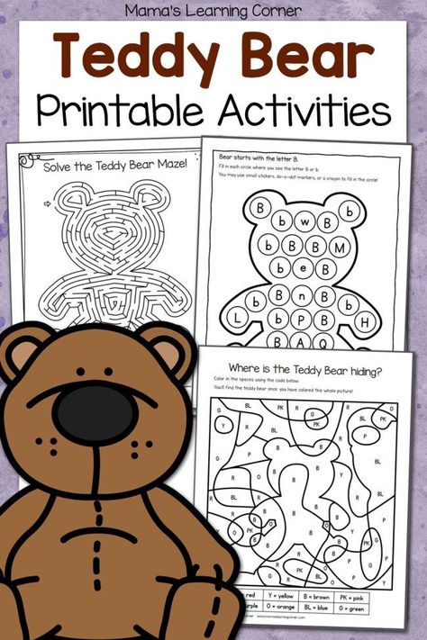 Teddy Bear Activities Printable Packet - Mamas Learning Corner Teddy Bear Activities, Bear Activities Preschool, Teddy Bear Template, Teddy Bear Picnic Birthday Party, Bear Activities, Bears Preschool, Bear Template, Teddy Bear Crafts, Advent Ideas