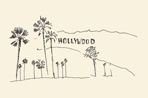 Los Angeles Tattoo Ideas, California Drawing, Drawing Ideas Simple, Los Angeles Tattoo, Needle Tattoo, California Tattoo, Los Angeles Skyline, City Sketch, Pencil Drawing Tutorials