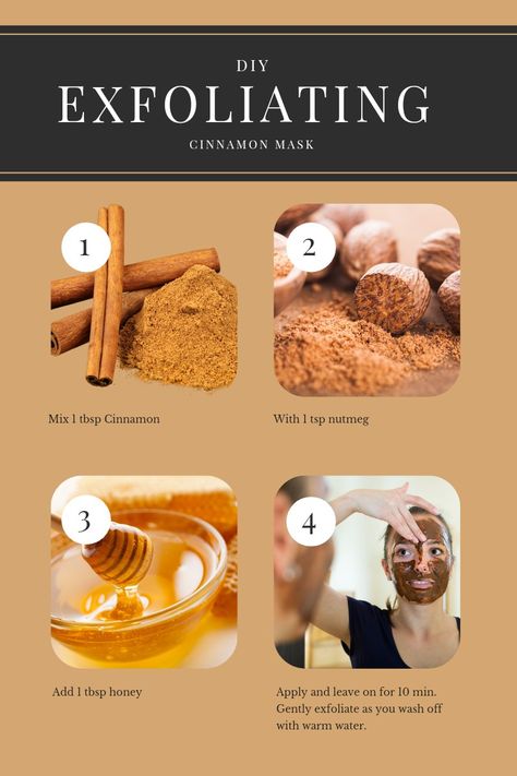 DIY Exfoliating cinnamon mask for clear skin Overnight Diy Face Mask, Homage Face Mask, Body Mask Homemade, Cinnamon Face Mask Acne, Cinnamon For Skin, Facemask Homemade, Remedies For Clear Skin, Beauty Apothecary, Cinnamon Face Mask