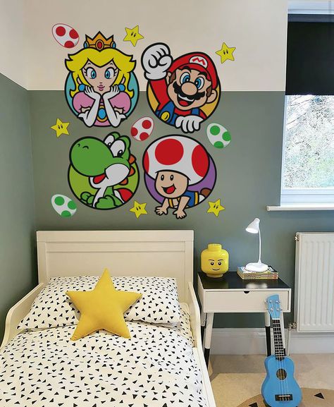 Super Mario Wall Art Princess Peach Wall Decal Yoshi wallpaper Toad wall mural for Children Bedroom Home Decor Height 54.60  Inches Width   50.00  Inches ►We do accept custom different sizes to fit your wall. ►The Wall Must Be FLAT, DRY, CLEAN, and Free of Dust. It is not suitable for the textured walls ► Quick installation - Just peel and stick - you can easily re-position if needed. ► Cut from premium self-adhesive decal material specifically designed for home decor ► Matte finish ► Removable. Subtle Mario Bedroom, Mario Mural Art, Nintendo Bedroom Ideas, Princess Peach Bedroom, Super Mario Bedroom, Mario Wall Art, Mario Bros Room, Mario Bedroom, Mario Wall