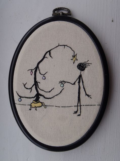 Stick boy's festive season ~ Artist: Sophie Tomlinson Tim Burton Artwork, Gothic Embroidery, Gcse Textiles, Tim Burton Art, Creepy Christmas, Subversive Cross Stitch, Embroidery Works, Types Of Embroidery, Simple Embroidery