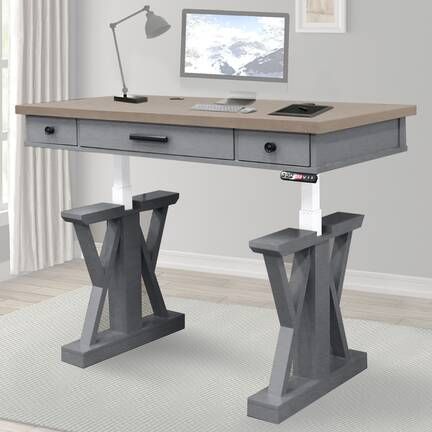 Latitude Run® Kelsie-Mae Height Adjustable Desk & Reviews | Wayfair Lift Desk, Future Office, Standing Desk Converter, Adjustable Height Standing Desk, Office Inspo, Workshop Ideas, Adjustable Standing Desk, Desk Ideas, Parker House