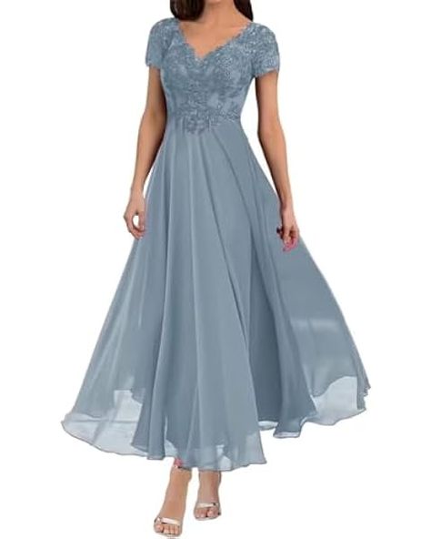 HANVAIOS Tea Length Mother of Groom Dresses for Wedding Champagne Lace Chiffon V-Neck Formal Dress with Sleeves Size 8 at Amazon Women’s Clothing store Day Party Dresses For Women, Fall Mother Of The Bride Dresses Rustic, Tea Length Dresses Formal, Groom Dresses For Wedding, Formal Dress With Sleeves, Grandmother Of The Bride, Short Wedding Gowns, Evening Dresses Midi, Dresses Tea Length