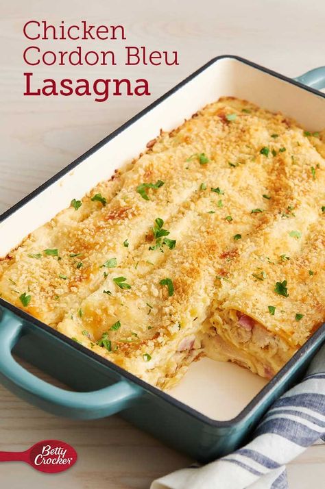 What To Make With Lasagna Noodles, Ham And Cheese Lasagna, Ham Lasagna Recipe, What To Do With Lasagna Noodles, Lasagna Noodles Ways To Use, Lasagna Noodle Recipes, Chicken Cordon Blue Lasagna, Oven Ready Lasagna Recipe, Cordon Bleu Lasagna