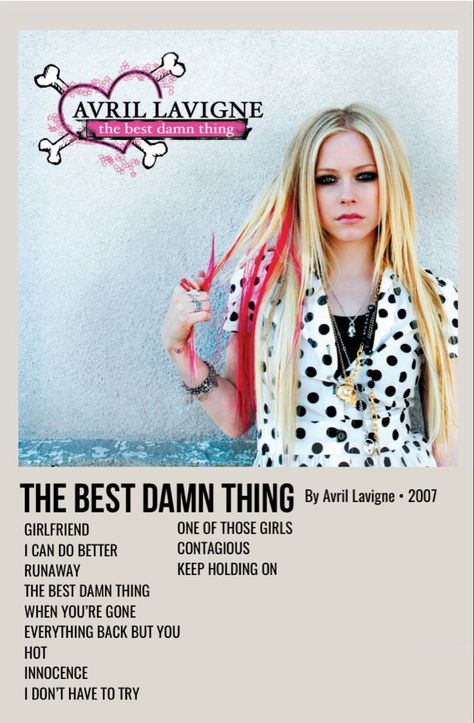 minimal polaroid album poster for the best damn thing by avril lavigne The Best Damn Thing Avril Lavigne, Avril Lavigne Album Cover, Avril Lavigne Poster, Avril Lavigne Songs, Music Polaroid, Pretty Backrounds, Polaroid Album, Goodbye Lullaby, Ipod Wallpaper