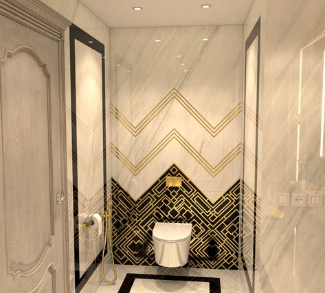 Design for Persian Marina Residential Tower Penthouse in Kish Island. #MasterBathroom #AmirAsvadi #Kish Kish Iran, Luxury Washroom, Bathroom Wall Decor Ideas, Wood Mirror Frame, Small Bathroom Decorating Ideas, Kish Island, Small Bathroom Decorating, Art Deco Style Interior, Dining Room Design Luxury