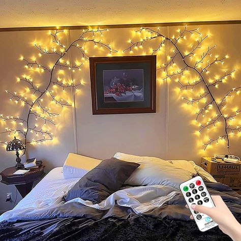 PRICES MAY VARY. ❤️【GORGEOUS & REALISTIC HOME DECOR】Artificial beautifully crafted branches, lifelike brown bark texture covered, with 144 soft lights that evenly spaced on 18 branches. Rustic room decor aesthetic, bringing nature scenery and comfy ambiance into your hoom. Fairy light spirit tree creates your own beautiful wall decor art look for you space 跟卖必赶，24小时送小红旗，好自为之！！ ❤️ 【SOFT AND COMFY LIGHTING】Cast a charming soft and cozy glow adds a warm and inviting touch, not over bright, easy on Vines With Lights, Diy Vines, Rustic Room Decor, Vine Decoration, Twig Lights, Ambiance Lighting, Lighted Branches, Aesthetic Living Room, Christmas Room Decor