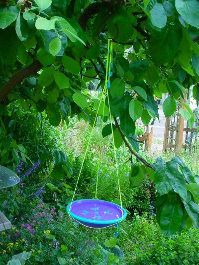 DIY Hanging Birdbath Diy Hanging Bird Bath, Hanging Birdbath, Hanging Bird Bath, Diy Bird Bath, Diy Birds, Acrylic Craft Paint, Purple Paint, Tropical Theme, Climbing Roses