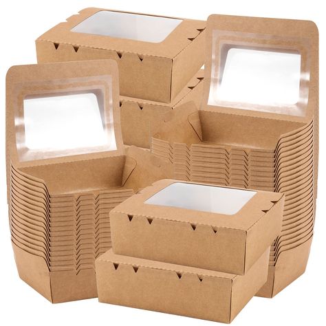 PRICES MAY VARY. LEAK-PROOF MATERIAL - Made of high quality natural craft paper coated with PE film, our food boxes are water-proof, grease-proof and leak-free to pack any type of food. It is strong and durable as your perfect to go box containers. SEE-THROUGH WINDOW - Designed with a transparent clear window, the recyclable lunch box better displays the food which is more appealing to the viewers. It’s perfect to use for food such as salad, sushi, rice meal and so on. ECO-FRIENDLY - The kraft p Cafe Packaging, Party Lunch Boxes, To Go Box, Take Out Food, Resort Restaurant, Disposable Food Containers, Brown Food, Food Box Packaging, Picnic Box