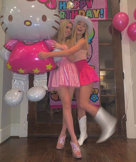 Hello Kitty Party Outfit, Hello Kitty Theme Outfit, Hello Kitty Theme Party Outfit, Hello Kitty Birthday Outfit, Indie Birthday Party, Y2k Birthday Party, Hello Kitty Costume, Hello Kitty Theme Party, Pink Cowboy Hat