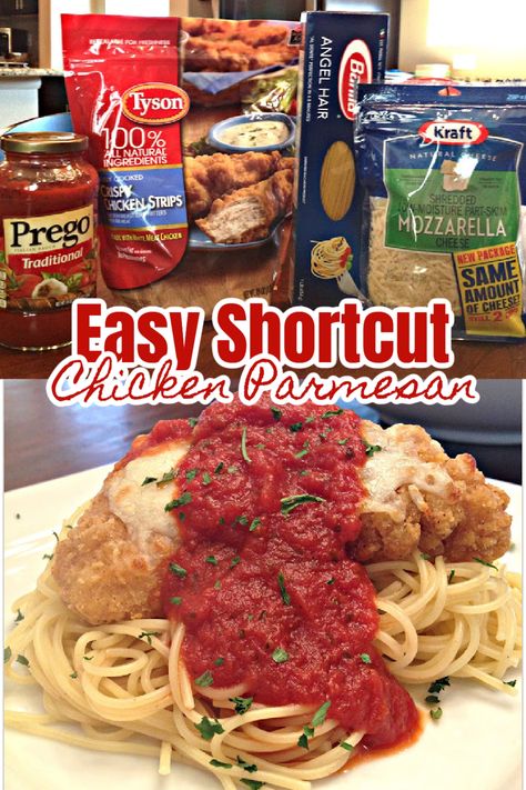 Chicken Parmesan With Chicken Patties, Chicken Strip Recipes Easy Dinners, Chicken Patty Parmesan Recipe, Chicken Tender Parmesan Recipe, Chicken Patty Parmesan, Quick And Easy Chicken Parmesan, Chicken Parmesan Easy, Easy Chicken Parmesan Bake, Homemade Chicken Parmesan