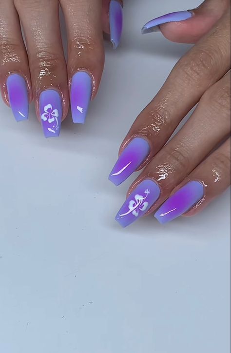 Cute Blue And Purple Nails, Blue Purple Acrylic Nails, Blue And Purple Acrylic Nails, Blue And Purple Nail Ideas, Purple And Blue Acrylic Nails, Purple Blooming Gel Nails, Nails Blue And Purple, Pink Blue And Purple Nails, Lilac And Blue Nails