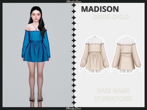 Madison - Dress Child | Patreon Sims 4 Preteens Cc Clothing, Sims Child Clothes, Sims 4 Child Clothes Patreon, Sims4 Child Clothes, Sims 4 Cc Patreon Child, Sims 4 Mods Clothes Kids, Sims 4 Cc Kids Clothing Patreon, Ts4 Cc Clothing Kids, The Sims 4 Child Cc