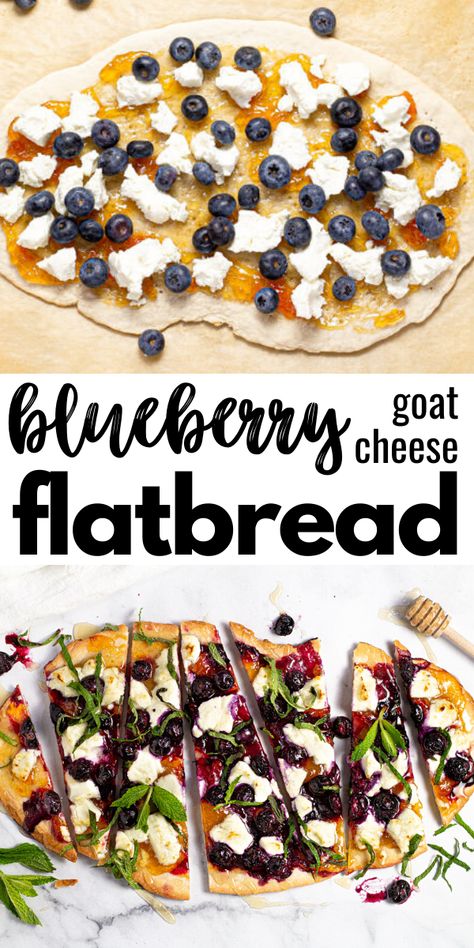 Blueberry Flatbread, Flatbread With Goat Cheese, Goat Cheese Flatbread, Goats Cheese Flatbread, Blueberry Goat Cheese, Vegetarian Appetizer, Creamy Goat Cheese, Cheese Flatbread, Sliced Pears