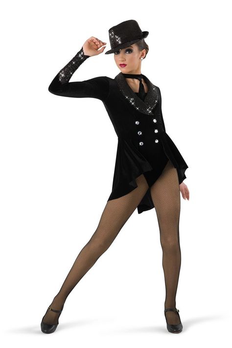 Costume Gallery | Black Tie Tap Jazz Costume Broadway Dance Costumes, Broadway Outfit, Cascade Skirt, Dance Costumes Tap, Velvet Leotard, Cabaret Costume, Jazz Outfits, Sequin Collar, Tap Costumes