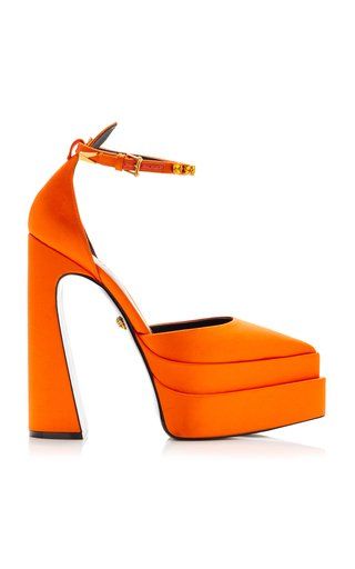 New Designer Clothing & Fashion | Moda Operandi Del Core, Versace Fashion, Orange Crystals, Versace Collection, Wedding Heels, Gold Heels, Sky High, Platform Pumps, Ankle Straps