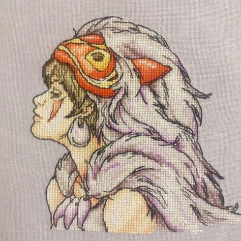 Princess Mononoke Cross Stitch, Cross Stitch Landscape, Princess Mononoke, Loom Pattern, Cross Stitch Pictures, Needlepoint Patterns, Hand Stitching, Needlepoint, Pixel Art