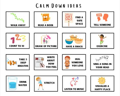 Calming down strategies for kids Calm Down Binder, Calm Down Chart, Calm Down Ideas, Calm Down Cards, Family Conversation Cards, Notes For Kids Lunches, Calm Down Kit, Homeschool Montessori, Poster School