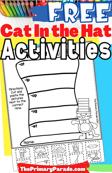 The Cat In The Hat Activities, Cat In The Hat Activities, 4th Grade Games, 4th Grade Curriculum, 4th Grade Activities, Rhyming Worksheet, Teacher Freebies, Games Outdoor, Free Preschool Printables