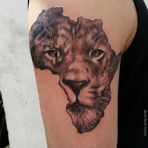 African Lion tattoo done today #africatattoo #africantattoo #africanlion #liontattoo #africa African Lion Tattoo, African Queen Tattoo, African Warrior Tattoos, Lions Tattoo, Small Lion Tattoo, Warrior Tattoo Sleeve, Africa Tattoos, Amsterdam Tattoo, African Tattoo