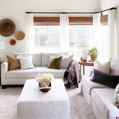 HOME DECOR IDEAS Archives | Page 2 of 7 | LIFE ON SUMMERHILL Corner Windows Living Room Decorating Ideas, Living Room With Corner Windows, Couch By Window, Corner Windows Living Room, Curtains For Corner Windows, Corner Window Ideas, Curtain Rod Ideas, Ways To Hang Curtains, Corner Window Curtains