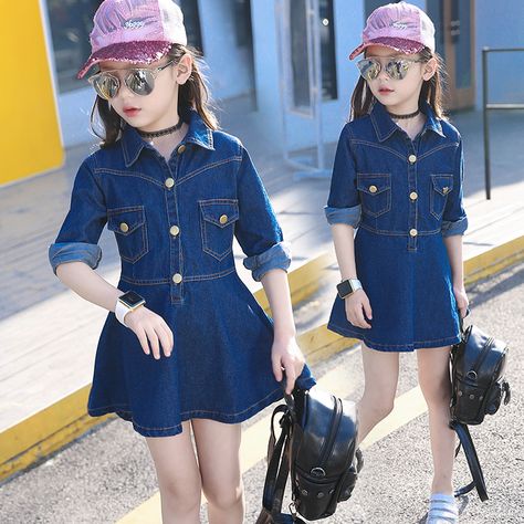 >> Click to Buy << Children's clothing 2017 spring and autumn girls denim one-piece dress 100% children casual long-sleeve cotton dresses #Affiliate Child Clothes, Long Sleeve Cotton Dress, Girls Dresses Sewing, Kids Dress Wear, Afghan Clothes, Outfits 2017, Autumn Casual, Dress Cotton, Girls Denim