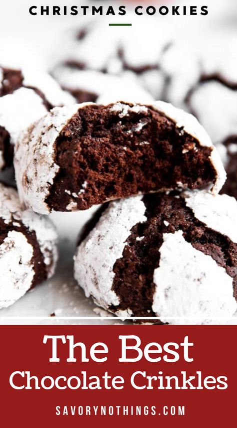 Coco Crinkle Cookies, Best Chocolate Crinkle Cookies Recipe, Christmas Chocolate Crinkle Cookies, Chocolate Kringle Cookie, Chocolate Crinkle Cookies No Chill, Chewy Chocolate Crinkle Cookies, Choc Crinkle Cookies, Chocolate Christmas Cookies Recipes, Krinkle Christmas Cookies