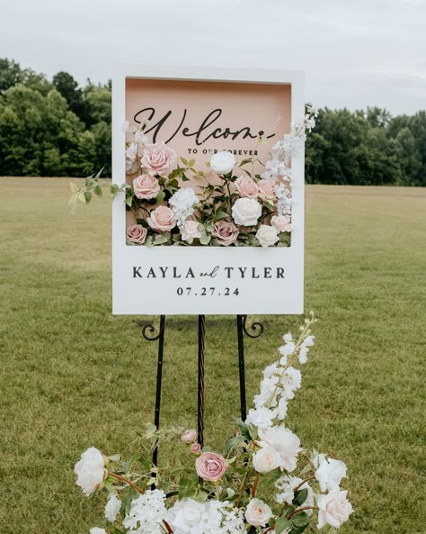 Our Polaroid flower box signs have been one of our best sellers this past year ☺️ We now offer them with faux florals too! 💖 Sign Easel, Signage Ideas, Flower Board, Event Signage, Wedding Welcome Sign, Floral Foam, Flower Box, 2 Step, Wedding Arrangements