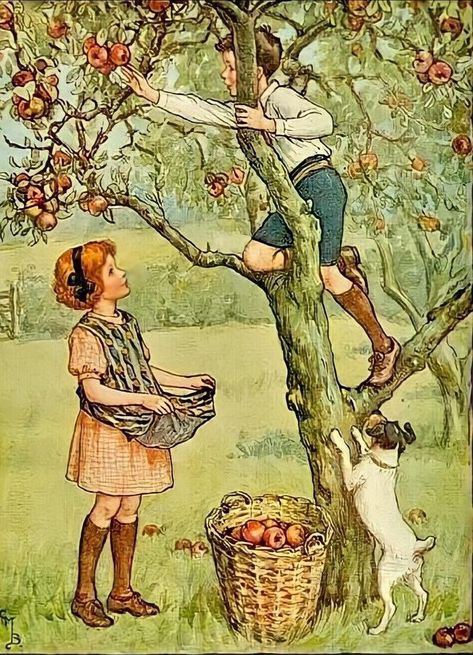 Vintage Illustration Art, Postal Vintage, Storybook Art, Cicely Mary Barker, Childrens Books Illustrations, Book Illustration Art, Fairytale Art, Girl And Dog, Apple Tree