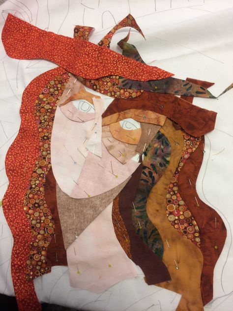 Fabric Self Portrait, Fabric Collage Ideas Textiles, Patchwork Portrait, Art With Fabric Scraps, Art With Fabric, Abstract Quilt, Scrap Fabric Crafts, Textiles Projects, Collage Art Projects