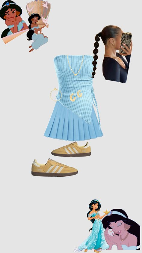 Jasmine inspired fit💙 Jasmine Dress Inspired Outfits, Jasmine Outfit Ideas, Jasmine Inspired Outfits, Jasmine Outfit, Jasmine Halloween Costume, Teenage Halloween Costumes, Jasmine Dress, Costumes For Teens, Halloween 2024