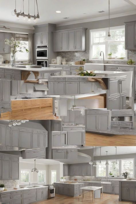 kitchen wall paint, oak wood cabinets, interior design, home decor Kitchen With Gray Floor, Oak Wood Cabinets, Light Oak Floors, Light Grey Kitchens, Grey Kitchen Floor, Gray Painted Walls, Light Gray Cabinets, Teal Paint, Kitchen Colour Schemes