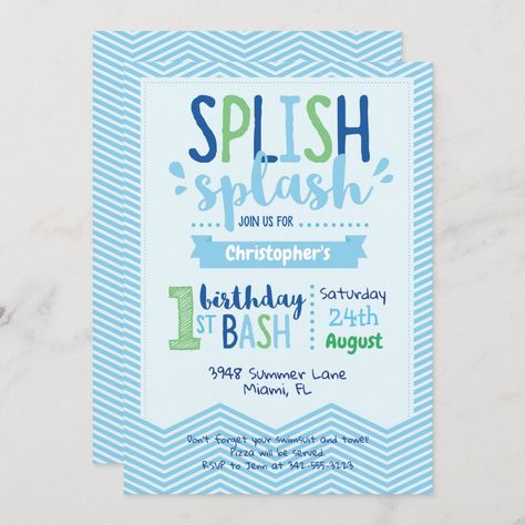 Pool Party 1st Birthday, Water Party Invitations, Boys Pool Party Invitations, Boy Pool Party, Splish Splash Party, Summer Birthday Invitations, Splash Party, Summer Party Invitations, Pool Birthday