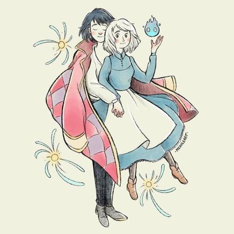 Howl's Moving Castle Movie, Howl Sophie, Ghibli Fanart, Studio Ghibli Fanart, Howl And Sophie, Ghibli Studio, Howls Moving, Howl's Moving Castle, Studio Ghibli Art