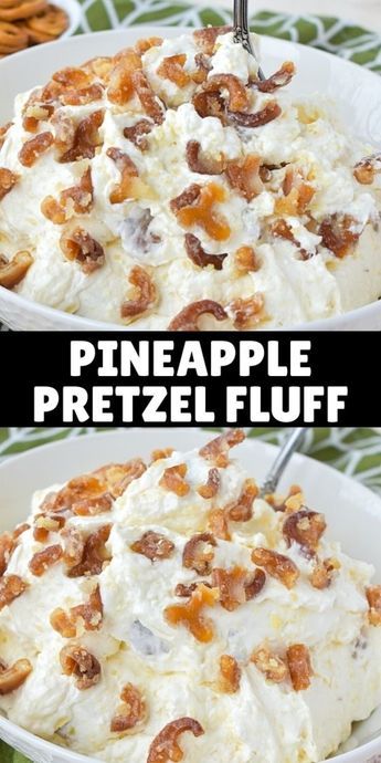 EASY PINEAPPLE PRETZEL FLUFF RECIPE Pineapple Pretzel Fluff, Pretzel Fluff, Fluff Recipes, Fluff Salads, Pineapple Fluff, Fluff Salad Recipes, Pretzel Desserts, Easy Fruit Salad Recipes, Pineapple Dessert Recipes