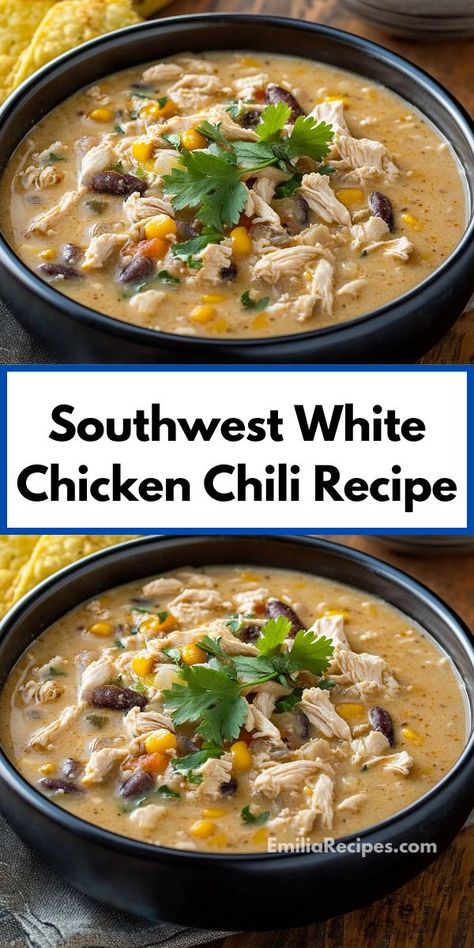 Searching for chicken recipes healthy and tasty? This Southwest White Chicken Chili is your answer! An easy chili recipe for white chicken chili slow cooker or instant pot, perfect for dinner recipes for family. Southwest White Chicken Chili, Chili Slow Cooker, White Chicken Chili Slow Cooker, White Chicken Chili Recipe, White Chili, White Chili Chicken Recipe, Easy Chili, Chili Recipe Easy, Chicken Chili Recipe