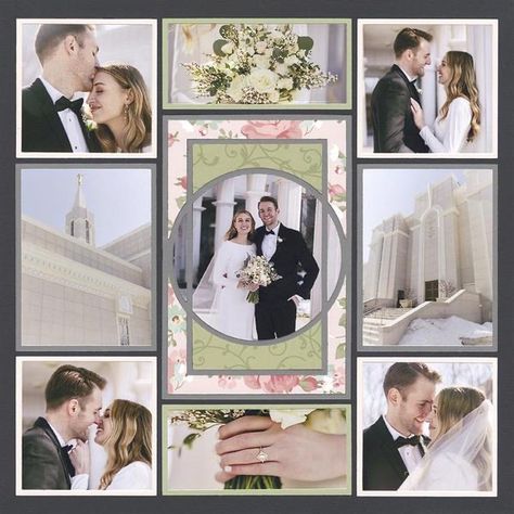 Scrapbook Ideas Wedding Layout, Honeymoon Scrapbook Ideas Layout, Wedding Scrapbook Page Ideas, Wedding Scrapbook Ideas Diy Inspiration, Wedding Scrapbooking Ideas, Wedding Layout Ideas, Wedding Book Ideas, Making A Scrapbook, Wedding Scrapbook Layouts