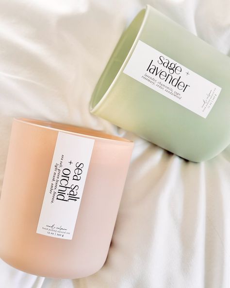 sage green & blush pink - our best selling vessels for the spring time ✨ can be filled in any of our available 25+ scents! . . . #soycandles #springcandles #springtime #scentedcandles #candleshop #candlemaker #wholesalecandles #fairecandles Candle Scent Names, Candle Names, Candle Lids, Candle Jar Labels, Label Ideas, Sage Candle, Spring Candles, Seasonal Candles, Coconut Caramel