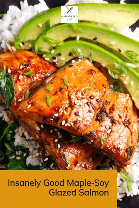 Insanely Good Maple-Soy Glazed Salmon - Winding Creek Ranch Maple Salmon Bites, Salmon Recipes Maple Syrup, Salmon With Maple Syrup, Maple Soy Salmon, Maple Salmon Recipes, Salmon Marinade Recipes, Pineapple Salmon, Maple Salmon, Maple Glazed Salmon