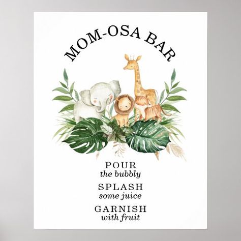 Safari Greenery Foliage Baby Shower Mom-osa Bar for $15.50 - Baby Shower Invitations Zoo Baby Shower Theme, Watercolor Jungle Animals, Gold Safari Baby Shower, Mom Osa Bar Sign, Zoo Baby Shower, Safari Baby Shower Decorations, Wild Baby Shower, Mom-osa Bar Sign, Lion Baby Shower