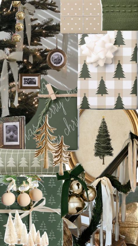 Brown Green Christmas Decor, Green And White Xmas Tree, Olive Green Christmas Decor Ideas, Forest Green And White Christmas Decor, Green Gold Bronze Christmas Tree, Olive Green And Gold Christmas Decor, Green And Wood Christmas Decor, Christmas Gold And Green, Green Cream And Gold Christmas Decor