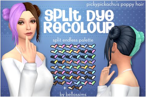 Bellassims Sims 4 Split Dye Hair, Hair Split Dye, Split Hair Color, Sims Hairstyles, Split Dye Hair, Half Dyed Hair, Sims 4 Cc Hair, Half And Half Hair, Split Dye