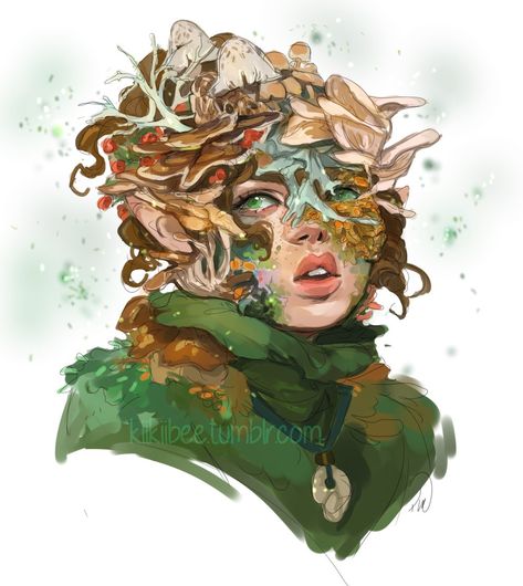 Plant Person Character, Dryad Character Design, Mushroom Druid, Spores Druid, Dnd Druid, Dnd Art, Creature Feature, Pearl Harbor, Human Art