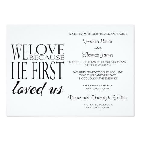 We Love Because He First Loved Us Wedding Invitation Customizable Bible Verse Wedding Invitations Wedding Card Verses, Bible Verse Wedding, Christian Wedding Invitation, Christian Wedding Invitations, Wedding Quotes Funny, Chill Quotes, He First Loved Us, Wedding Invitations Zazzle, Christian Wedding