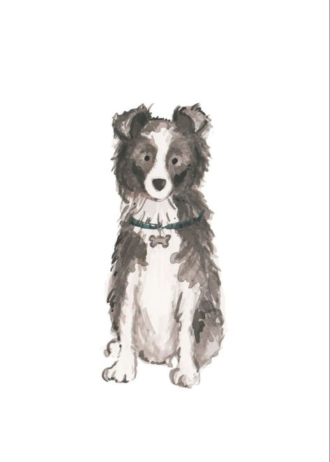 Collie Illustration, Border Collie Art, Watercolor And Pen, Dog Prints, Animal Doodles, 강아지 그림, Border Collie Dog, 5x7 Print, Collie Dog