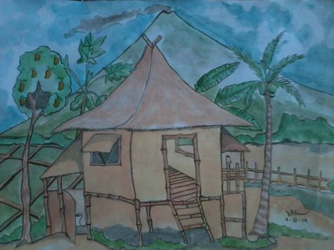 Filipino house hut Bahay Kubo Drawing Easy, Bahay Kubo Drawing, Filipino House, Philippine Houses, Bahay Kubo, House Drawing, Tree Drawing, Drawing Easy, Philippines