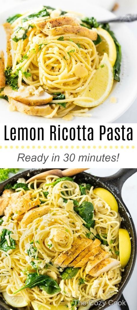 Ricotta Pasta Recipes, Lemon Ricotta Pasta, The Cozy Cook, Ricotta Spinach, Cozy Cook, Resep Pasta, Pasta With Chicken, Pasta Vegetariana, Seared Chicken